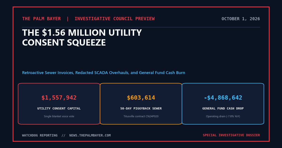 The $1.55 Million Utility Consent Squeeze: Retroactive Sewer Invoices and Redacted SCADA Overhauls Lead Palm Bay Docket