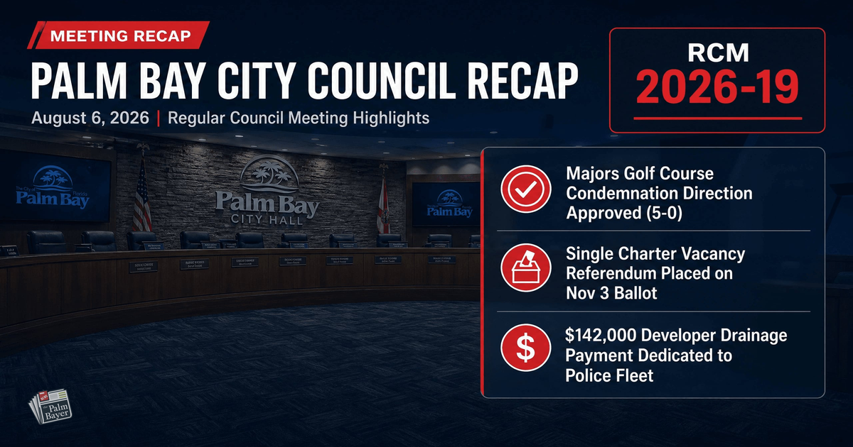 Palm Bay Council Counters $10M Demand for Majors Golf Course, Moves to Eminent Domain